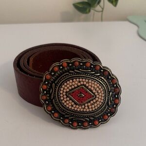 Chinese Laundry Brown Leather Belt with Beaded Buckle